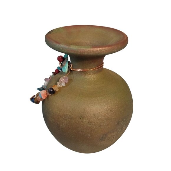 Jeremy Diller Earth Fire Raku Small Vase With Beaded Accents - Picture 3 of 8